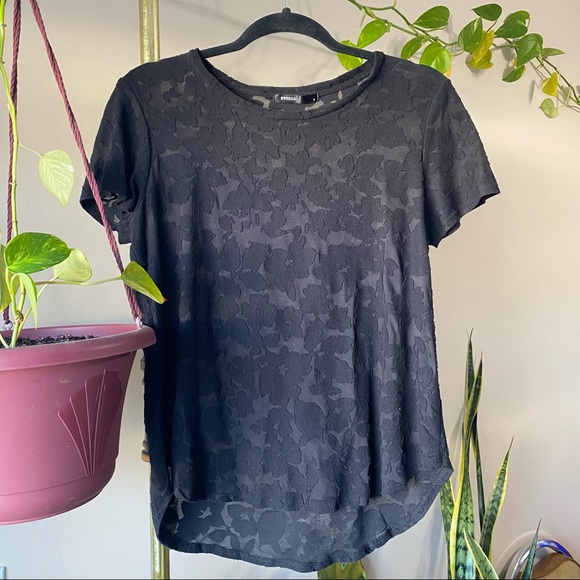 2 for 20 💚 Black Floral & Sheer T Shirt - Picture 1 of 3
